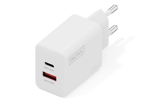 DIGITUS USB Ladeger�t 20W 1x USB-C 1x USB-A Weiss