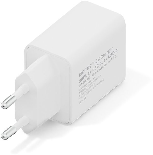 DIGITUS USB Ladeger�t 20W 1x USB-C 1x USB-A Weiss