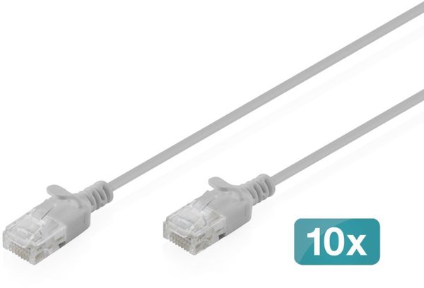 Digitus Καλώδιο Δικτύωσης CAT6 U/UTP Slim Patch 10 Τεμάχια x 1m Γκρι