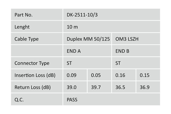 Digitus Καλώδιο Δικτύωσης Fiber Optic Patch Cord, ST/ST, Multimode OM3, 50/125 μm, Duplex, 10m, Μπλε