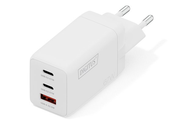 DIGITUS USB GaN Ladeger�t 67W 2x USB-C 1x USB-A Weiss