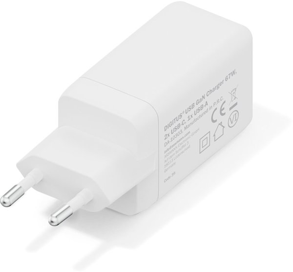 DIGITUS USB GaN Ladeger�t 67W 2x USB-C 1x USB-A Weiss