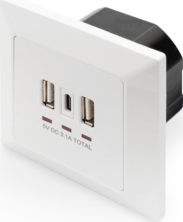 Digitus Φορτιστής Τοίχου με 2 Θύρες USB-A και 1 USB-C, 3.1A, Λευκός