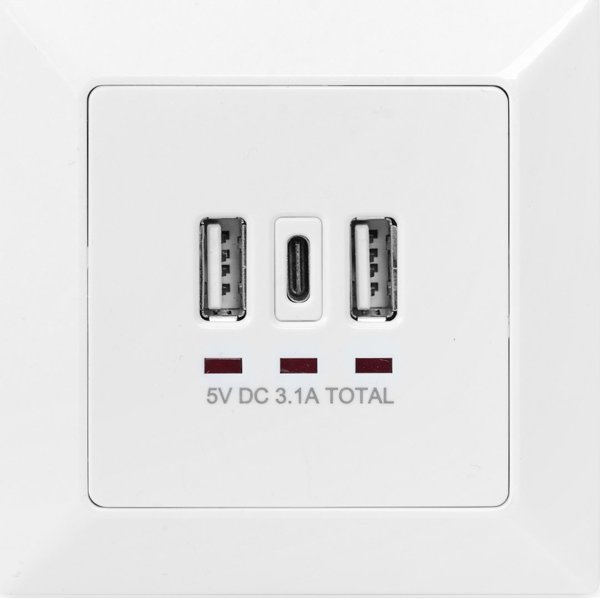 Digitus Φορτιστής Τοίχου με 2 Θύρες USB-A και 1 USB-C, 3.1A, Λευκός