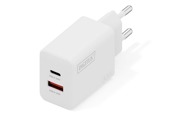 DIGITUS USB GaN Ladeger�t 30W 1x USB-C 1x USB-A Weiss