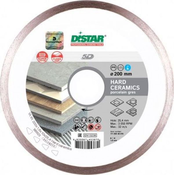 Διαμαντόδισκος Di-Star 200x1,6x10x25,4mm για Σκληρά Κεραμικά Πλακίδια