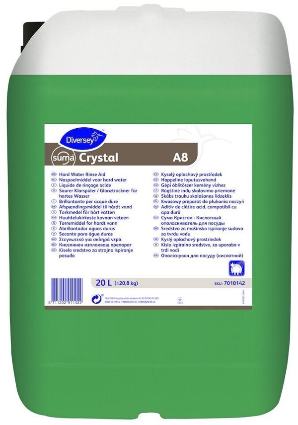Diversey Suma Crystal A8 Όξινο Λαμπρυντικό Πλυντηρίου Πιάτων, 20 L