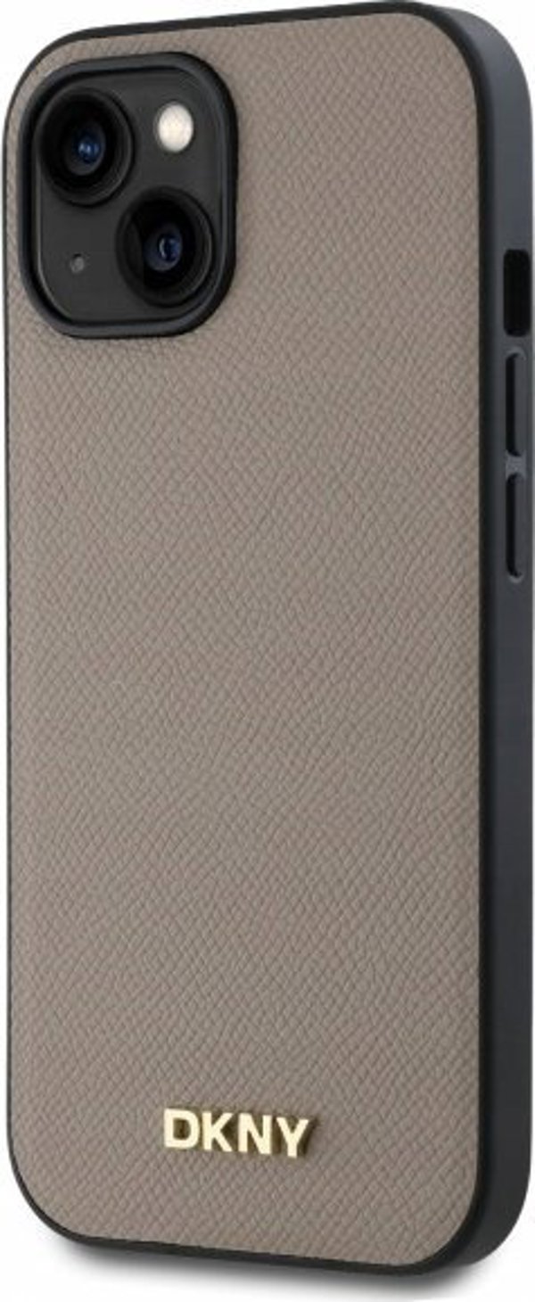 DKNY Θήκη για iPhone 15 6.1" Grained Metal Logo MagSafe, Μπεζ
