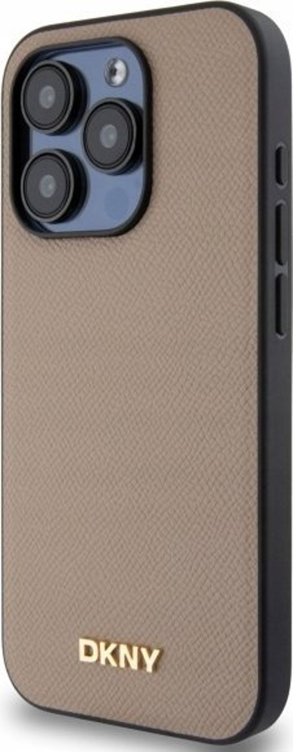 DKNY Θήκη MagSafe για iPhone 15 Pro 6.1" Grained Metal Logo - Μπεζ