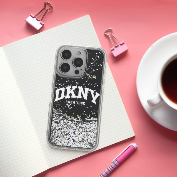 Θήκη DKNY Liquid Glitter Arch Logo για iPhone 16 Pro 6.3", Σκληρή, Μαύρη