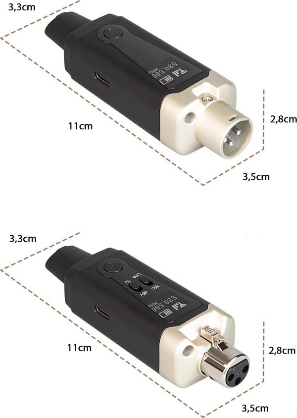 DNA WXLR1 bezprzewodowy system transmisji audio UHF USB-C +48V Phantom 2x adapter XLR/jack 6,35 mm zestaw