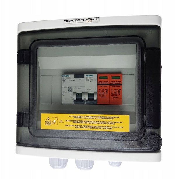 Doktorvolt Rozdzielnica PV Fotowoltaiczna Solarna AC SIEMENS 1F C20A 25A 300mA T1 T2 0720 DV-0720-FOT