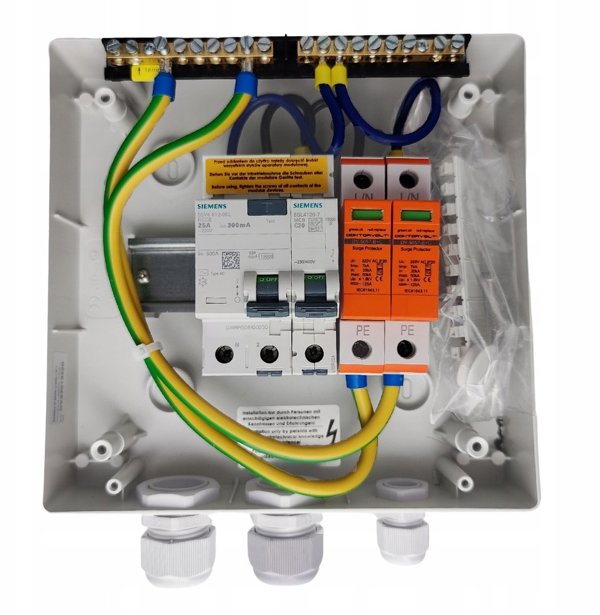 Doktorvolt Rozdzielnica PV Fotowoltaiczna Solarna AC SIEMENS 1F C20A 25A 300mA T1 T2 0720 DV-0720-FOT
