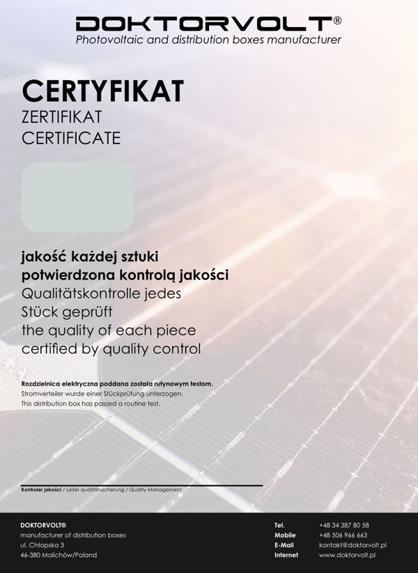 Doktorvolt Rozdzielnica PV Fotowoltaiczna Solarna 2-Stringowa DC 1000V T2 PG Phoenix Contact Doktorvolt 4432