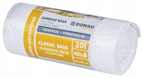 Donau Home Σακούλες Απορριμμάτων Μπάνιου, 20L, Λευκές, 40 Τεμάχια