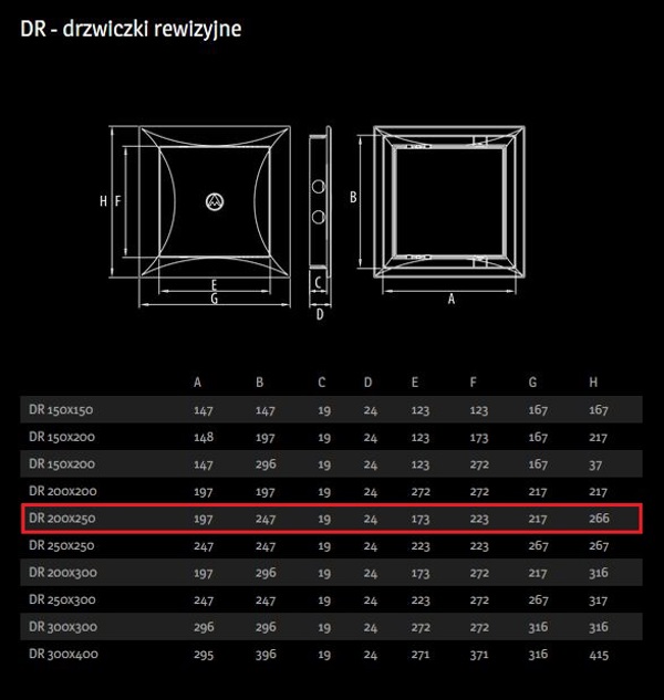 Dospel Drzwiczki rewizyjne DR plastikowe 200x250mm 007-1244