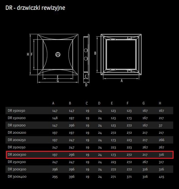 Dospel Drzwiczki rewizyjne DR plastikowe 200x300mm 007-1245