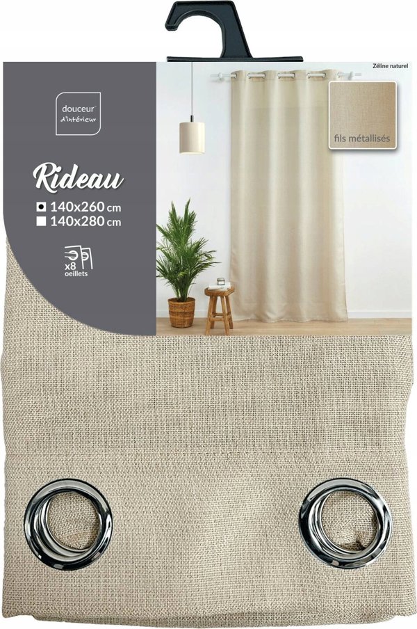 Douceur d`Interieur Κουρτίνα με μεταλλική κλωστή ZELINE, 140 x 260 cm