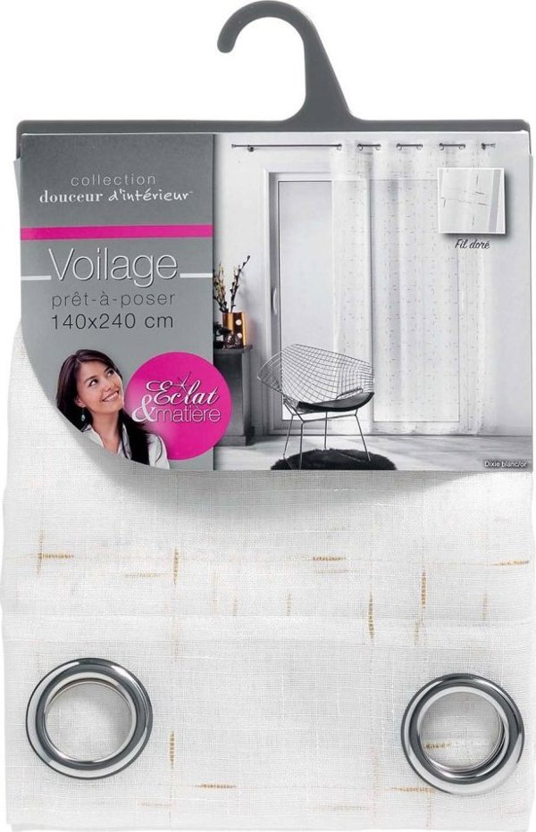 Douceur d`Interieur Κουρτίνα παραθύρου με θηλιές DIXIE, 140 x 240 εκ., λευκή με χρυσό σχέδιο