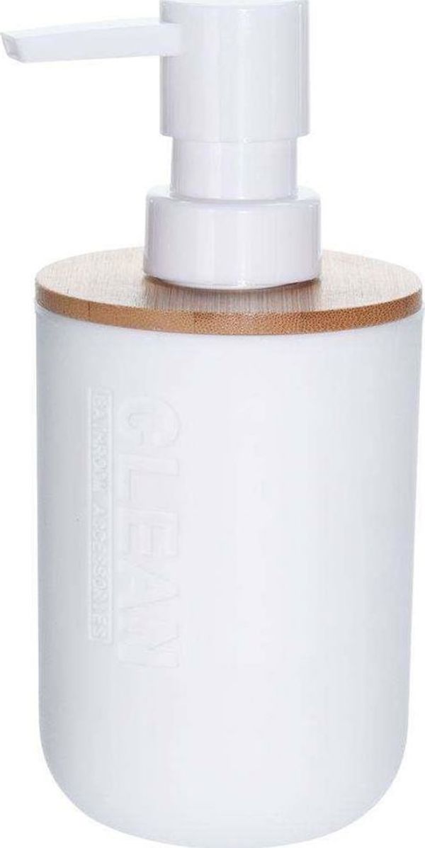 Bathroom Solutions Διανομέας Σαπουνιού Μπάνιου ή Κουζίνας, Λευκό Πλαστικό με Καπάκι Μπαμπού, 8719987399138
