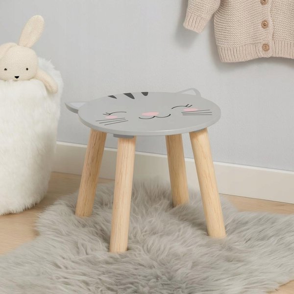 Drewniany stolek dzieciecy SAFARI z motywem zwierzat 28 cm