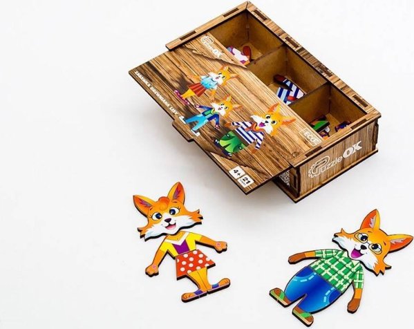 Ξύλινο Παζλ Γρίφος Puzzle Αλεπούδες Στοιχεία Τουβλάκια Σχήματα 21 Τεμ. PuzzleOK-42121