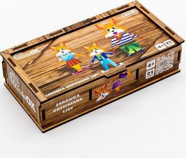 Ξύλινο Παζλ Γρίφος Puzzle Αλεπούδες Στοιχεία Τουβλάκια Σχήματα 21 Τεμ. PuzzleOK-42121