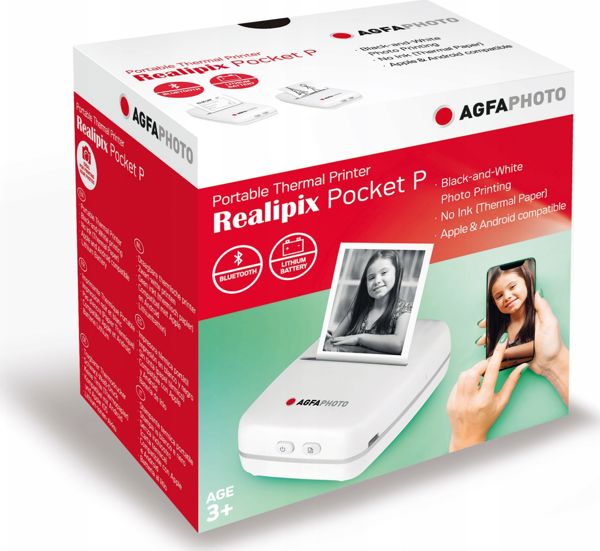 AgfaPhoto Realpix Pocket Φωτογραφικός Εκτυπωτής Bluetooth για Smartphone & Tablet, Συμβατό με Android & iOS, Λευκό