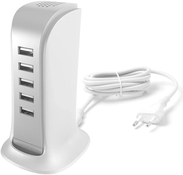 Dudao φορτιστής δικτύου 5x USB με ενσωματωμένο καλώδιο, λευκό (A5EU)