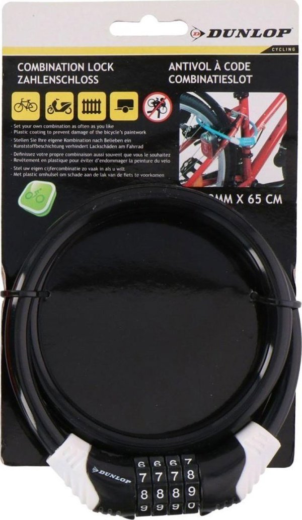 Dunlop Zapiecie rowerowe spiralne na szyfr 1,0x65cm Dunlop - czarny