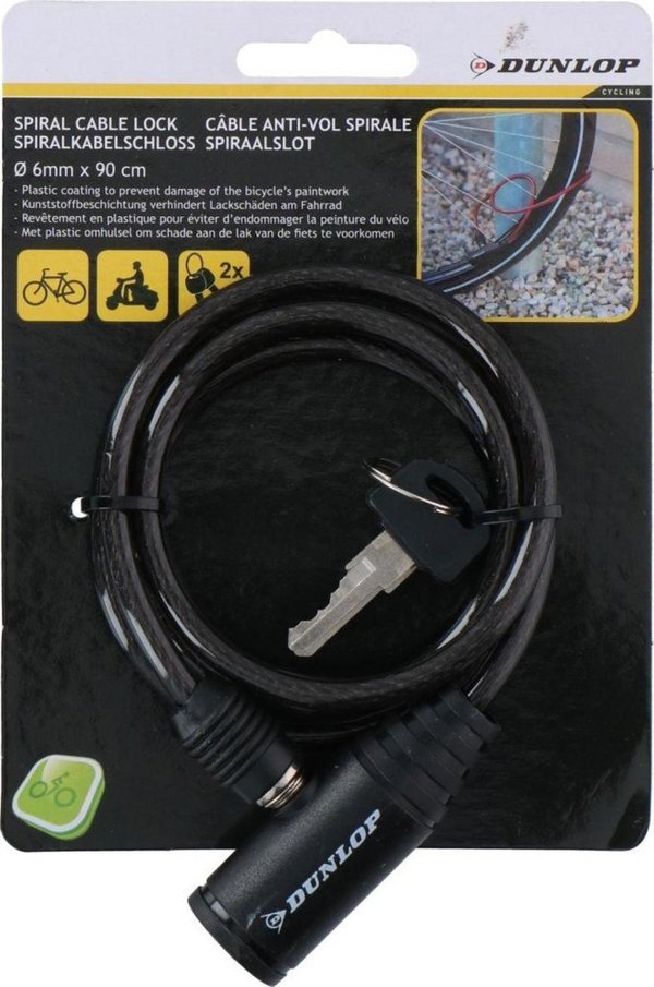 Dunlop Zapiecie rowerowe Dunlop spiralne na klucz 0,6x90cm czarny