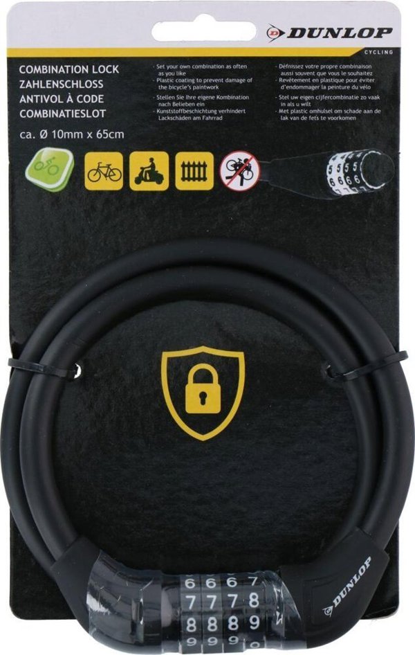 Dunlop Zapiecie rowerowe linka szyfr 1.0x65 cm czarny