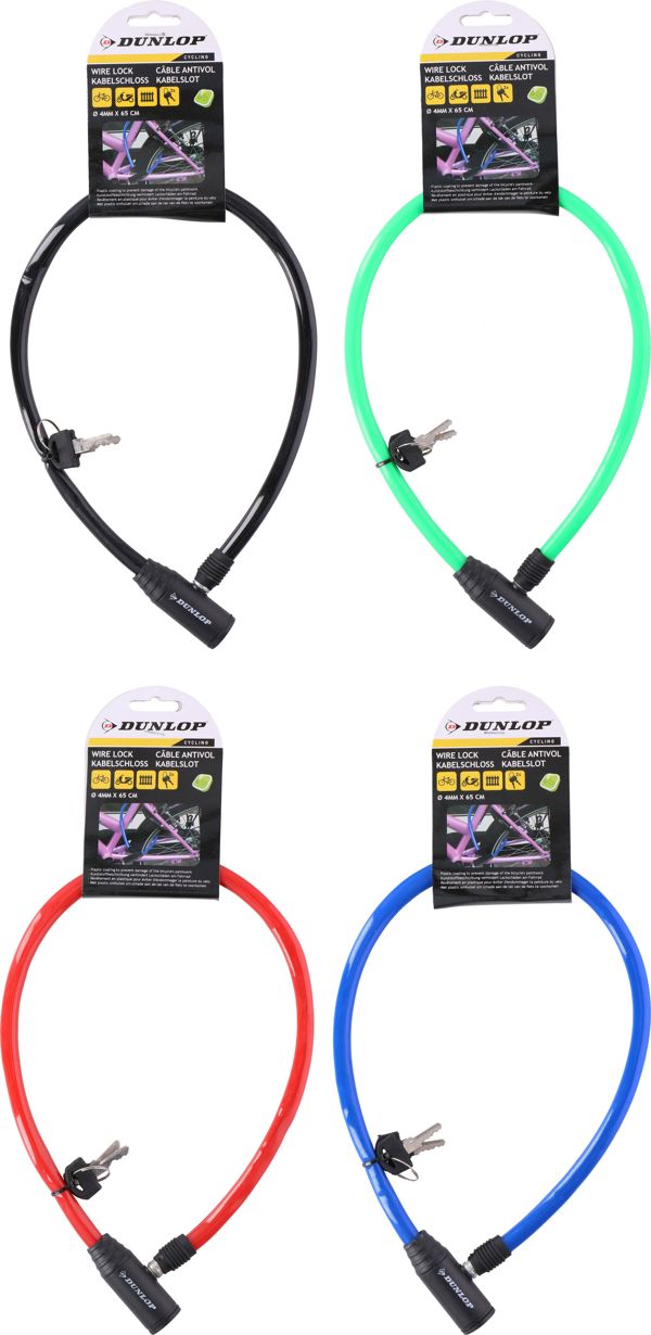 Dunlop Zapiecie rowerowe cable lock 4mm 65cm 4ass (Z0584)