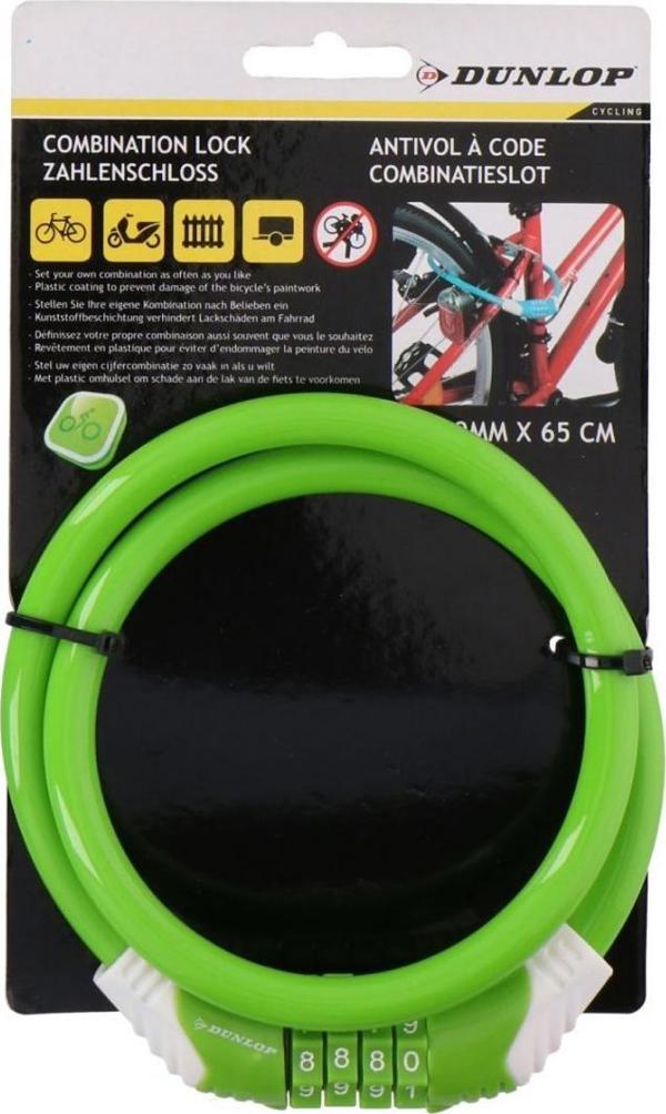 Dunlop Zapiecie rowerowe spiralne na szyfr 1,0x65cm Dunlop - zielony