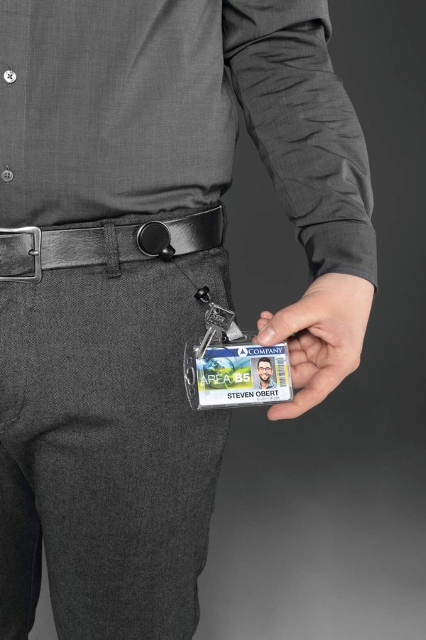 Durable 834901 Θήκη Κάρτας με Μηχανισμό Badge Reel, Μαύρο, Πλαστικό, 35 mm x 65 mm