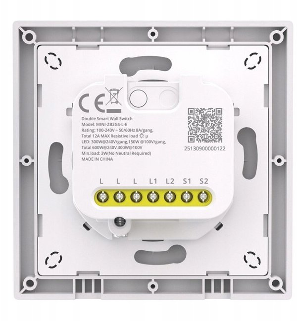Διπλός διακόπτης τοίχου SONOFF MINI-ZB2GSL-E ZigBee χωρίς ουδέτερο