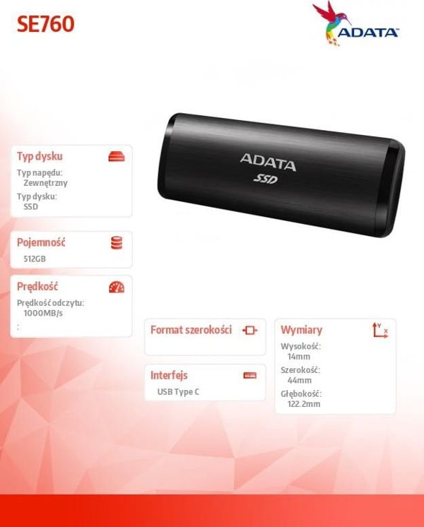 Εξωτερικός δίσκος SSD ADATA SE760 512GB Μαύρος (ASE760-512GU32G2-CBK)
