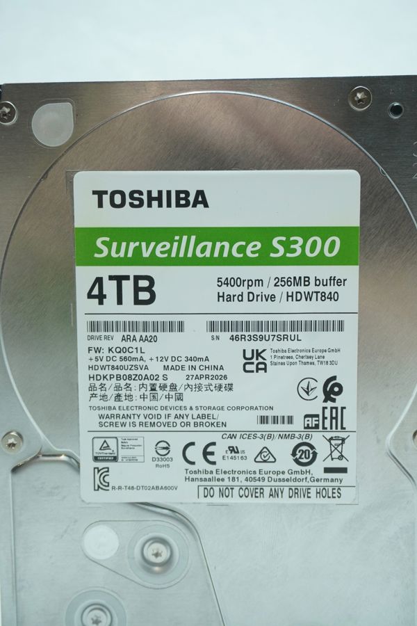 Dysk serwerowy Toshiba S300 Surveillance 4TB 3.5'' SATA III (6 Gb/s)  (HDWT840UZSVA) [outlet]