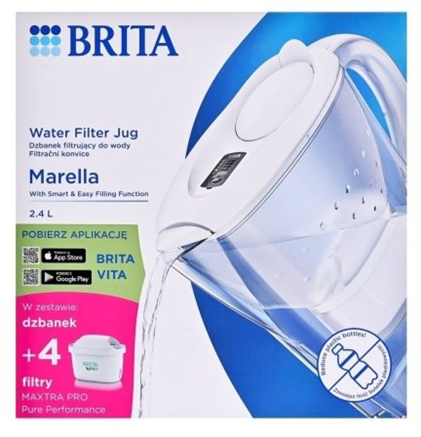 Brita Κανάτα Φίλτρου Νερού Marella XL με 4 Φίλτρα Maxtra Pro, 2.4L, Λευκή
