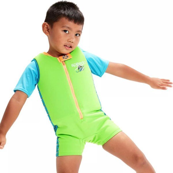 Dzieciecy stroj kapielowy Speedo PRINTED FLOAT SUIT IU chima azure blue fluro green rozmiar 5-6