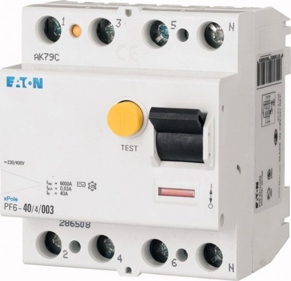 Eaton Διαφορικός Διακόπτης 4P 40A 0,1A τύπου A PF6-40/4/01-A