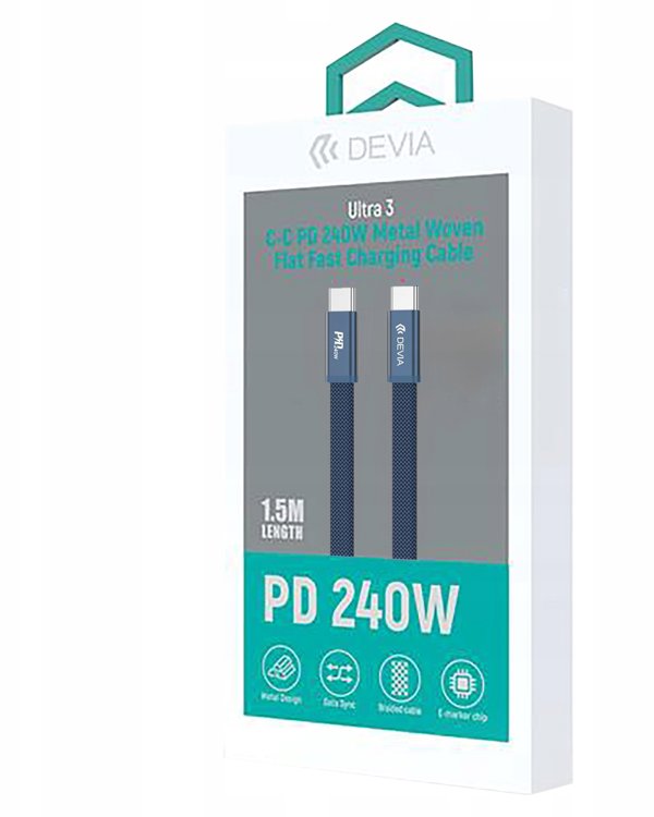 Καλώδιο Eaton Devia Ultra3 USB-C σε USB-C PD 240W, Επίπεδο, 1.5m, Μπλε