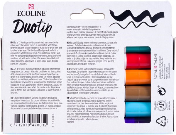 EcoLine Duotip Μαρκαδόροι Basic, Σετ 12 Χρωμάτων - Διπλής Μύτης