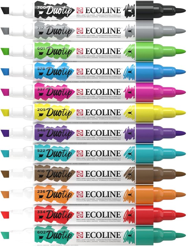 EcoLine Duotip Μαρκαδόροι Basic, Σετ 12 Χρωμάτων - Διπλής Μύτης