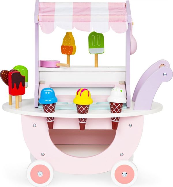 Ecotoys Ξύλινο καροτσάκι παγωτατζίδικου για παιδιά κατάστημα 12 τεμ