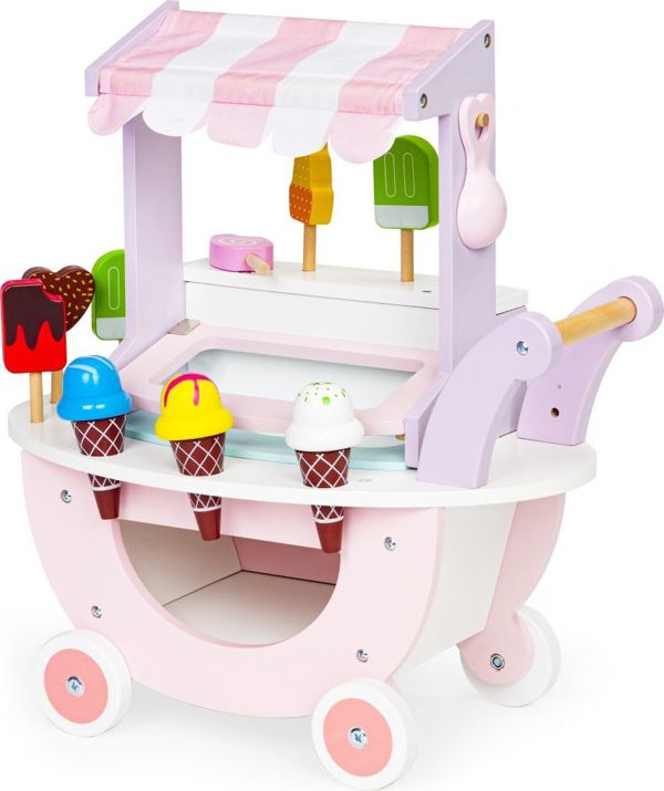 Ecotoys Ξύλινο καροτσάκι παγωτατζίδικου για παιδιά κατάστημα 12 τεμ