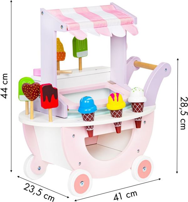 Ecotoys Ξύλινο καροτσάκι παγωτατζίδικου για παιδιά κατάστημα 12 τεμ