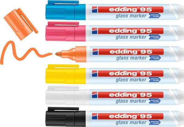 Edding Μαρκαδόροι για Γυάλινες Επιφάνειες E-95, 1.5-3 mm, Μίγμα Χρωμάτων, 6 Τεμάχια