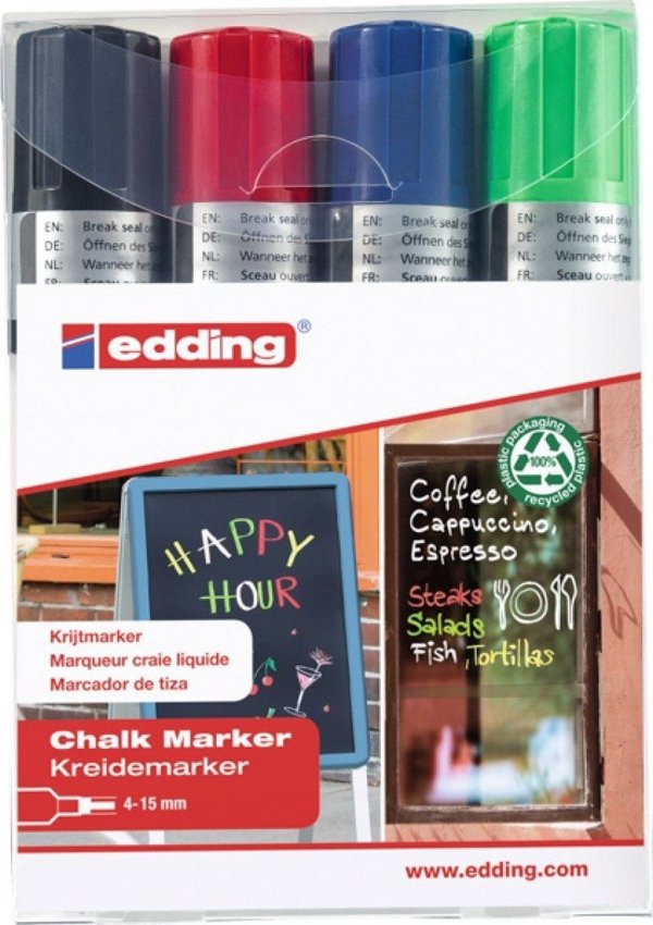Edding Μαρκαδόρος Κιμωλίας e-4090, 4-15mm, Μίγμα Χρωμάτων, 4 Τεμάχια