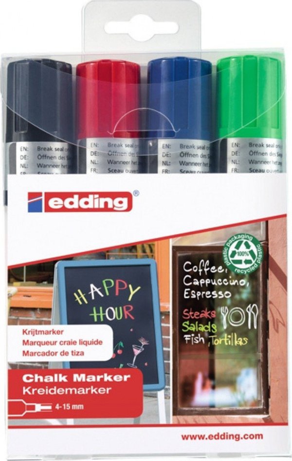 Edding Μαρκαδόρος Κιμωλίας e-4090, 4-15mm, Μίγμα Χρωμάτων, 4 Τεμάχια